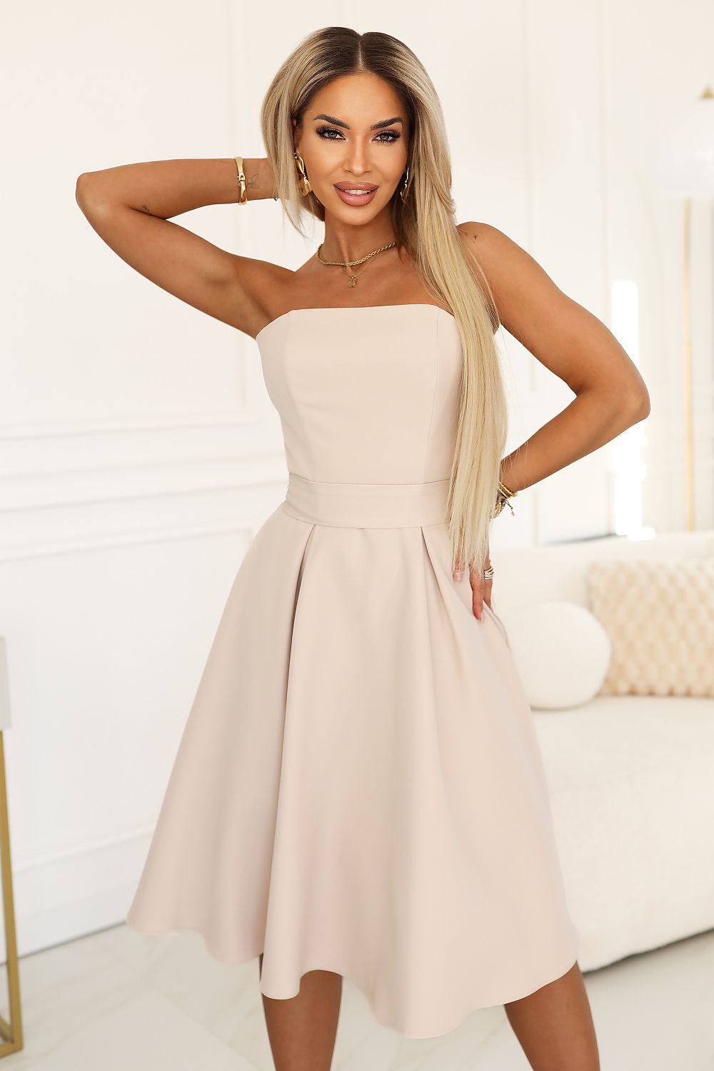 Damen Korsett Cocktailkleid Abendkleid von Numoco beige