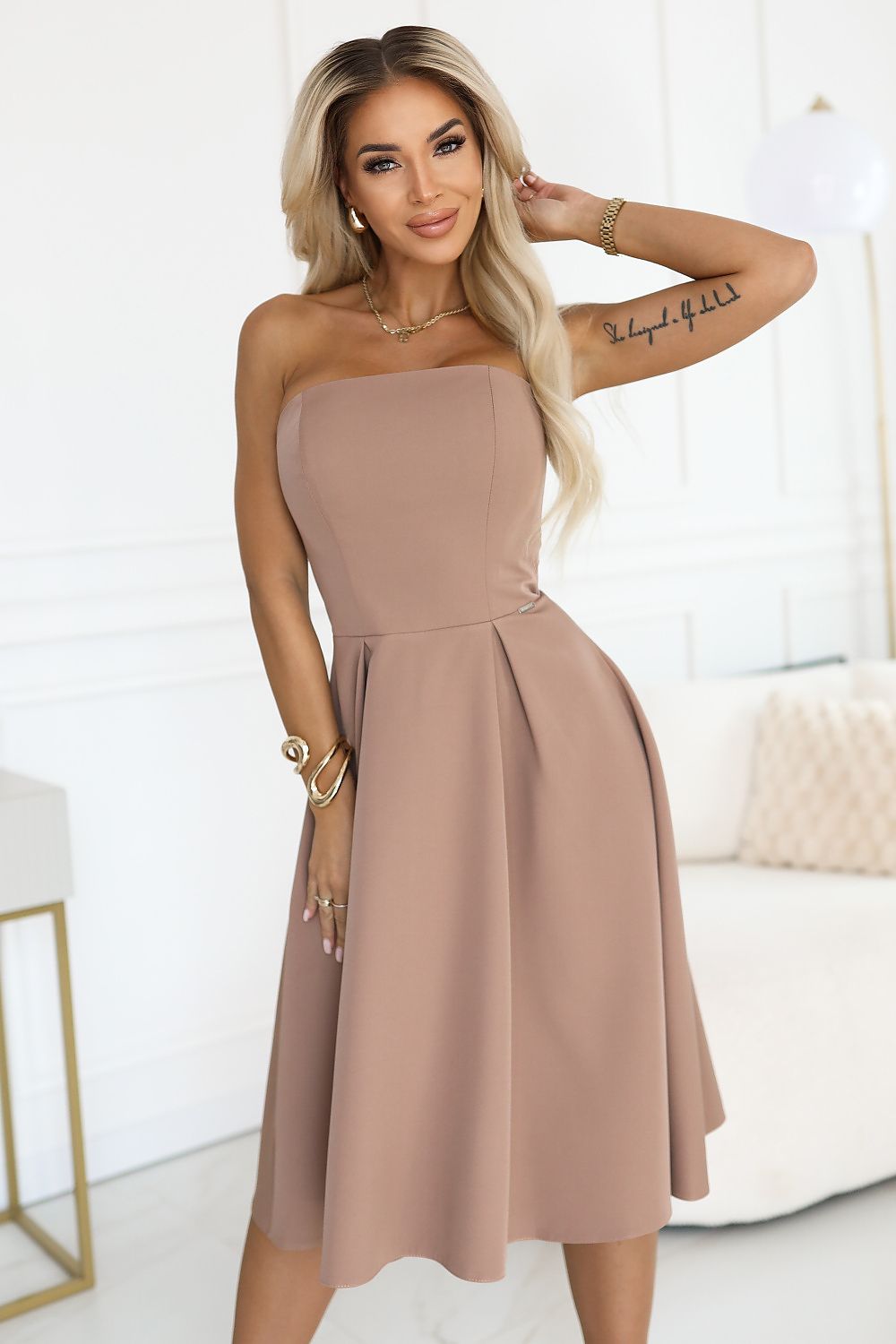 Damen Korsett Cocktailkleid Abendkleid von Numoco braun Vorderseite