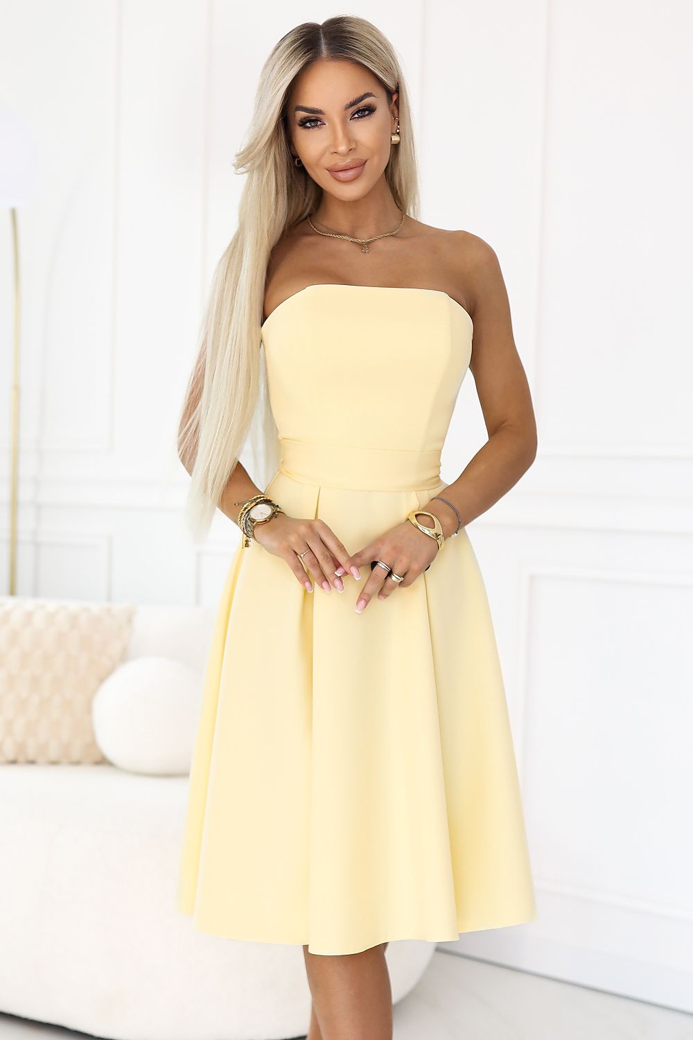 Damen Korsett Cocktailkleid Abendkleid von Numoco gelb