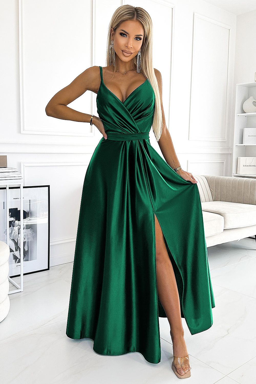 Damen Maxikleid aus Satin von Numoco grün