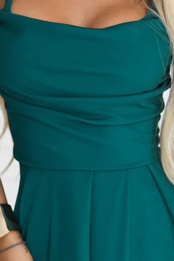 Damen Maxikleid mit Wasserfall Ausschnitt von Numoco türkisgrün Ausschnitt