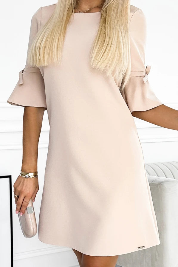 Damen "Neva" Trapez Minikleid von Numoco beige Ausschnitt