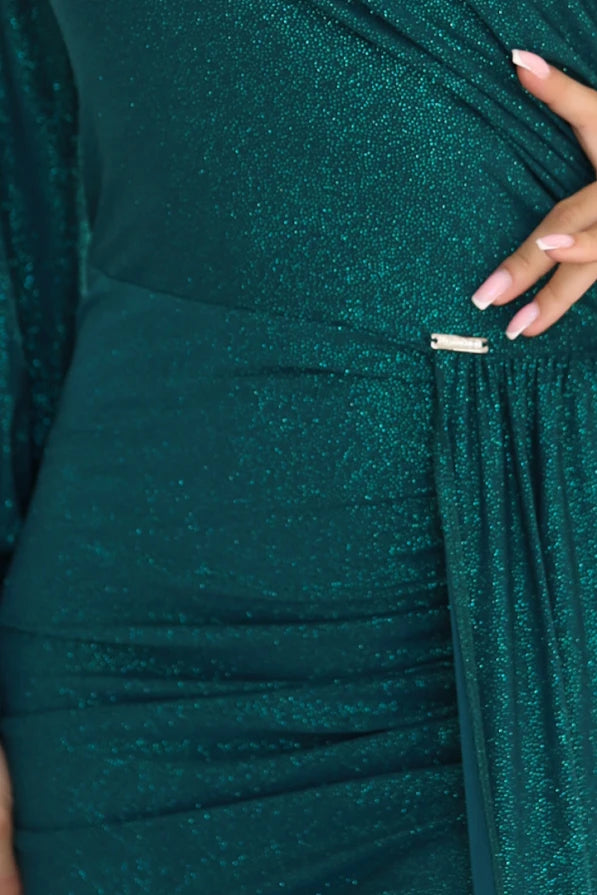 Damen One Shoulder Abendkleid Maxikleid von Numoco grün Ausschnitt