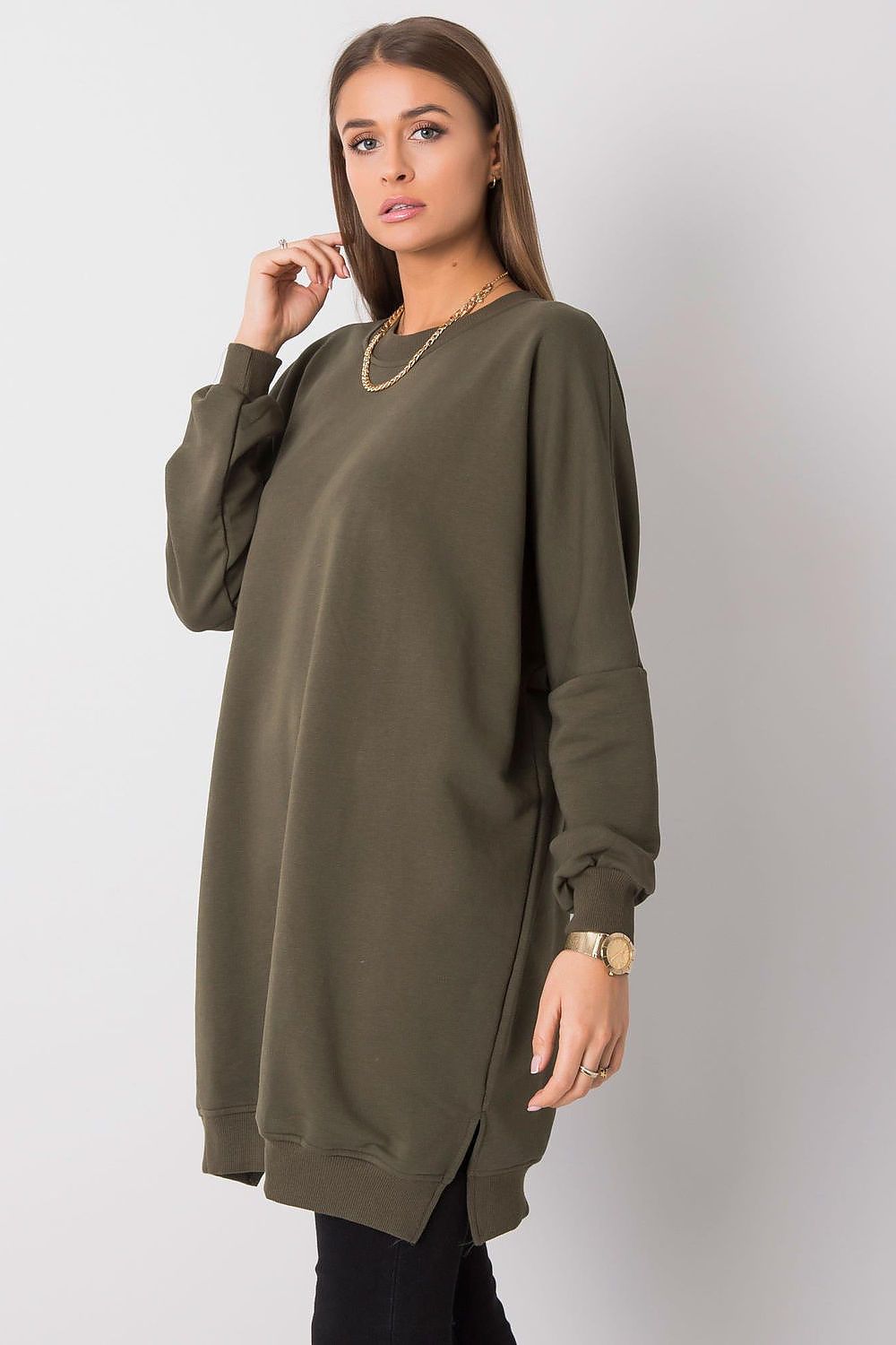 Damen Oversized Alltagskleid von Relevance olivegrün Seitenansicht