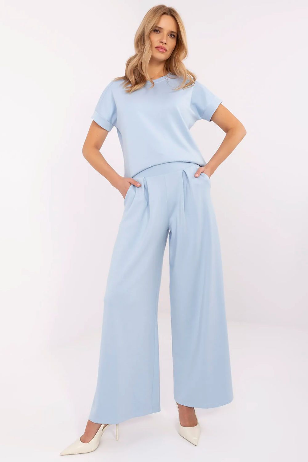 Damen Palazzo Sweatpants, High-Waist, breites Bein & Seitentaschen von Relevance blau
