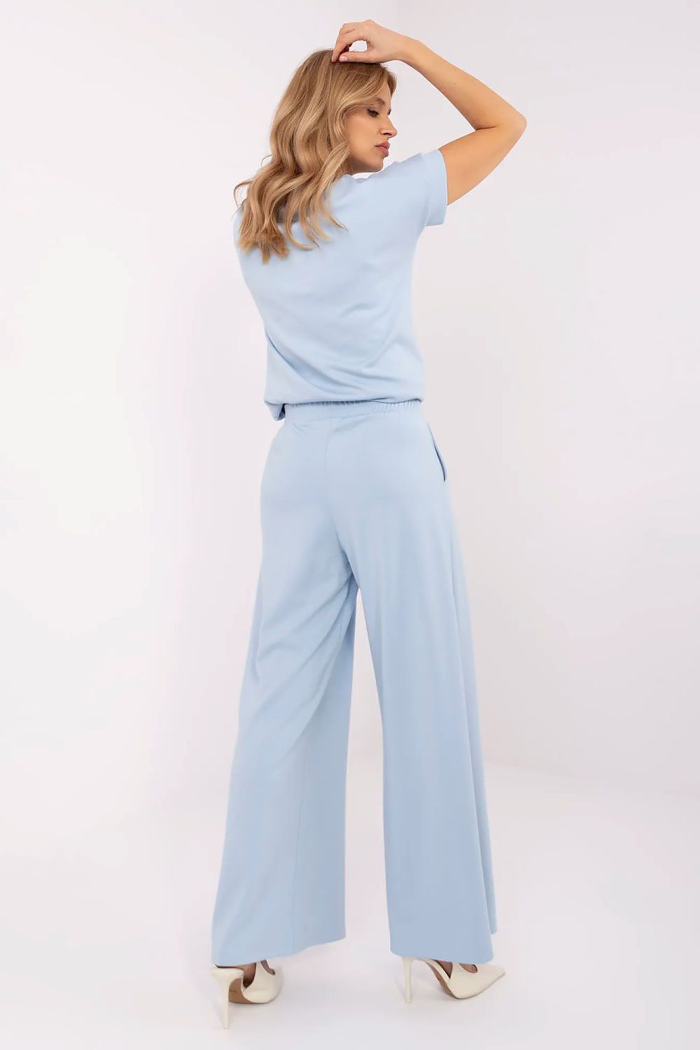 Damen Palazzo Sweatpants, High-Waist, breites Bein & Seitentaschen von Relevance blau Rückseite