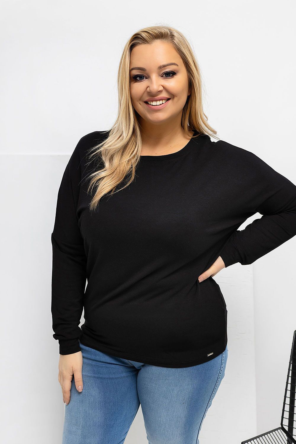 Damen Plus-Size Basic langarm Shirt von Relevance schwarz