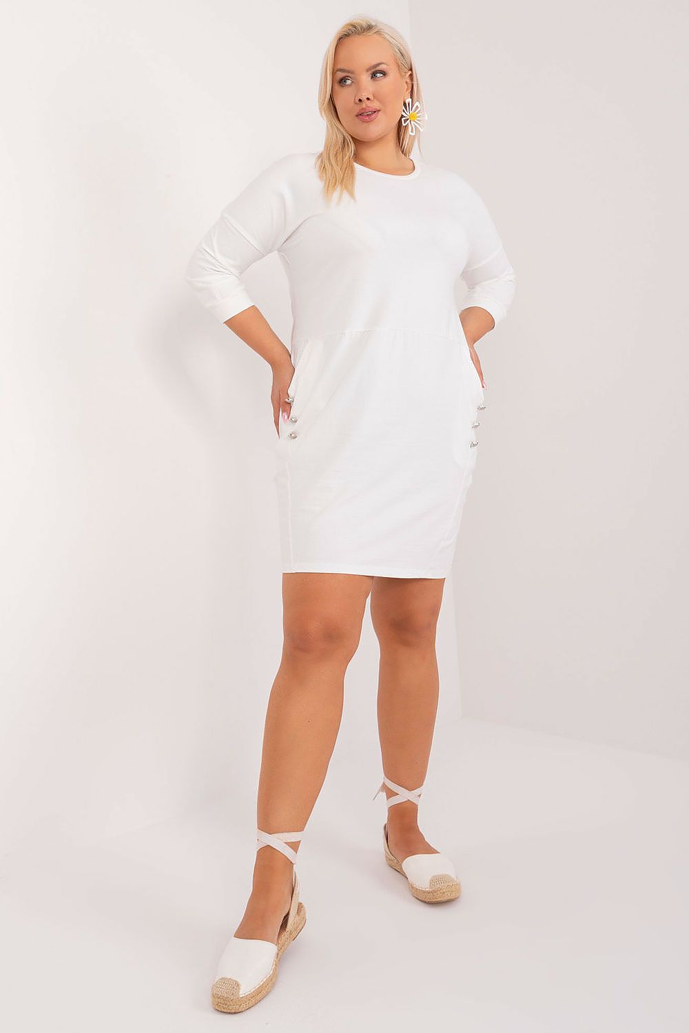 Damen Plus-Size Kleid mit Taschen, 3/4 Ärmel von Relevance weiß