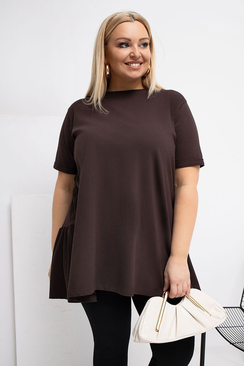 Damen Plus-Size Tunika mit zarter Rüsche von Relevance braun