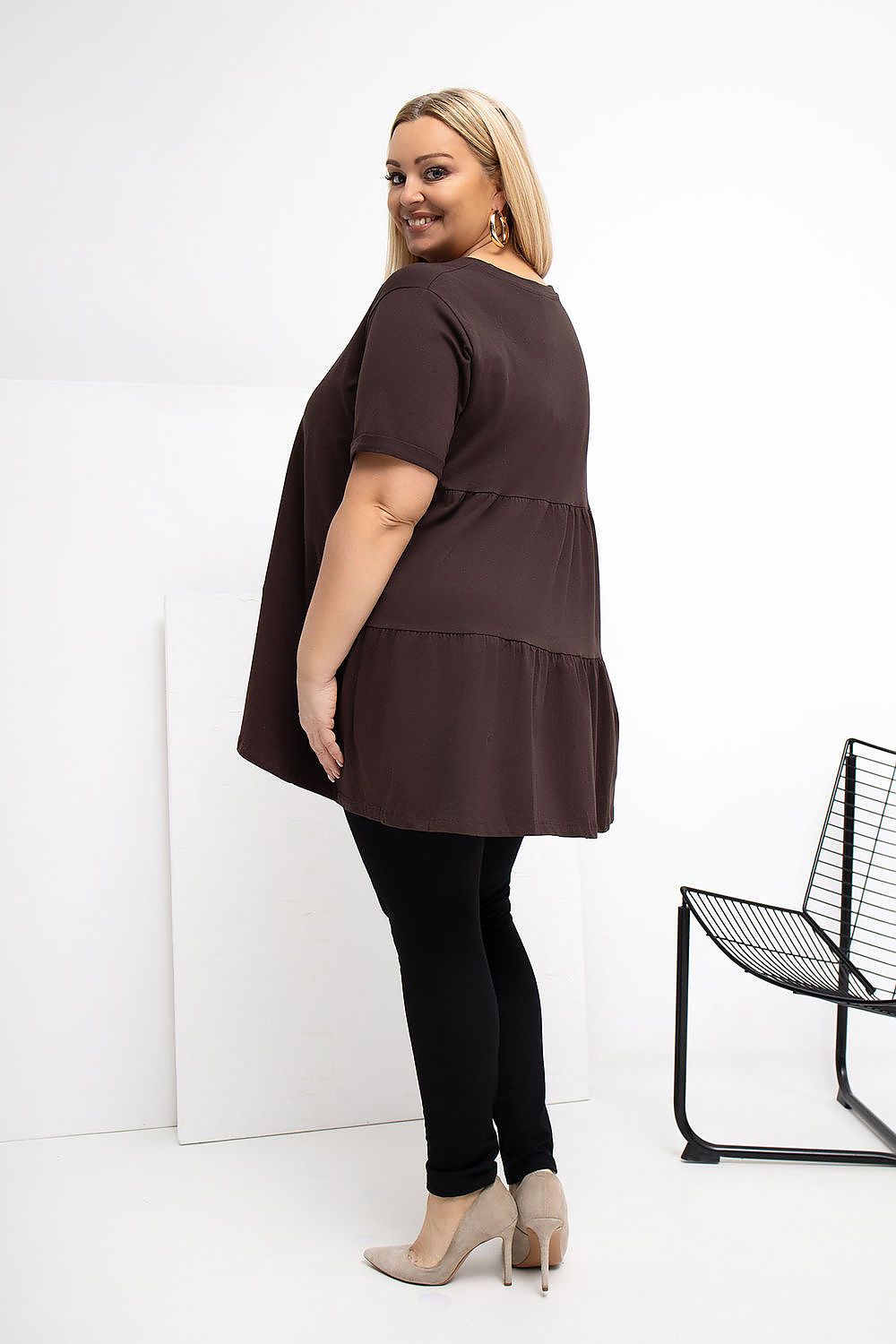 Damen Plus-Size Tunika mit zarter Rüsche von Relevance braun Rückseite