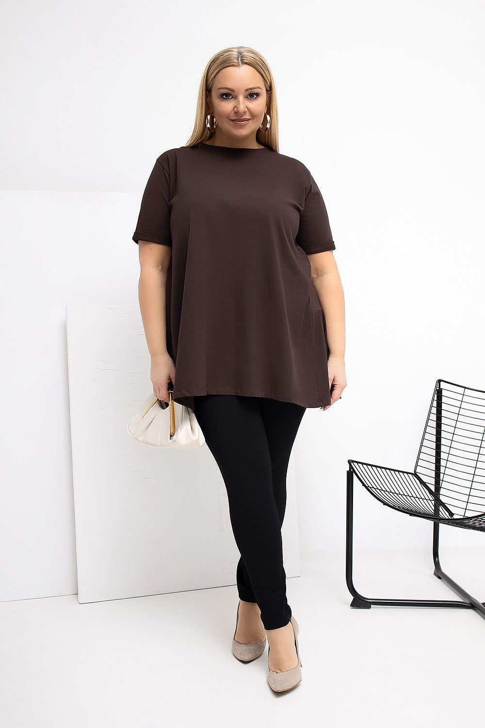 Damen Plus-Size Tunika mit zarter Rüsche von Relevance braun Vorne