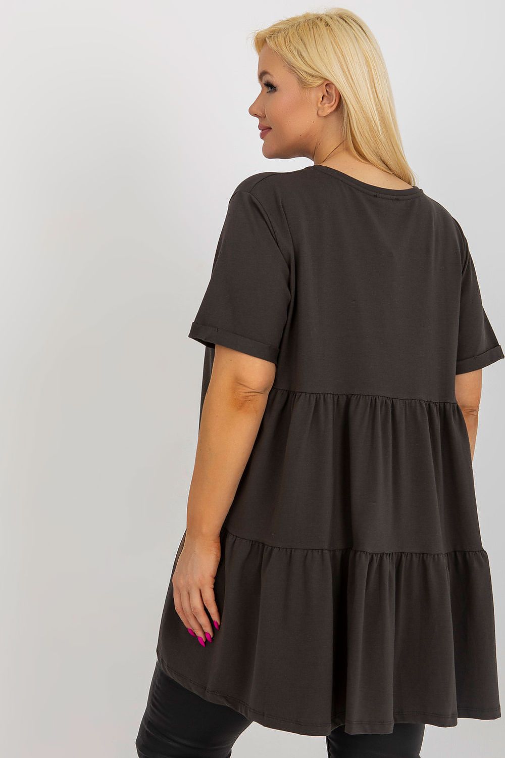 Damen Plus-Size Tunika mit zarter Rüsche von Relevance dunkelgrau Rückseite