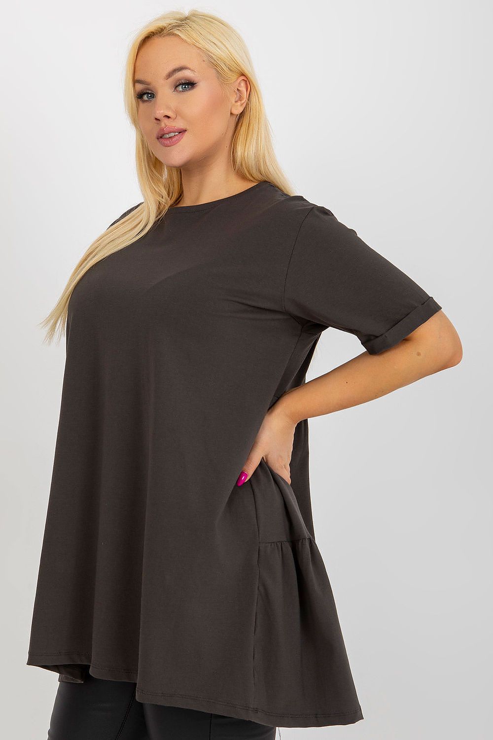 Damen Plus-Size Tunika mit zarter Rüsche von Relevance dunkelgrau Seitenansicht