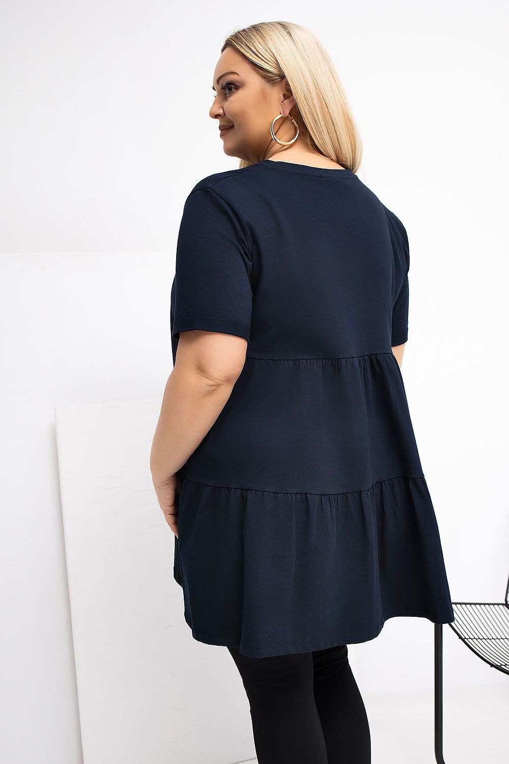 Damen Plus-Size Tunika mit zarter Rüsche von Relevance marineblau Rückseite