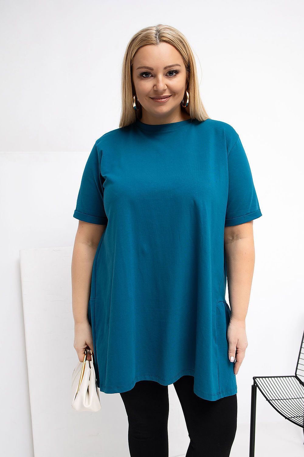 Damen Plus-Size Tunika mit zarter Rüsche von Relevance türkis