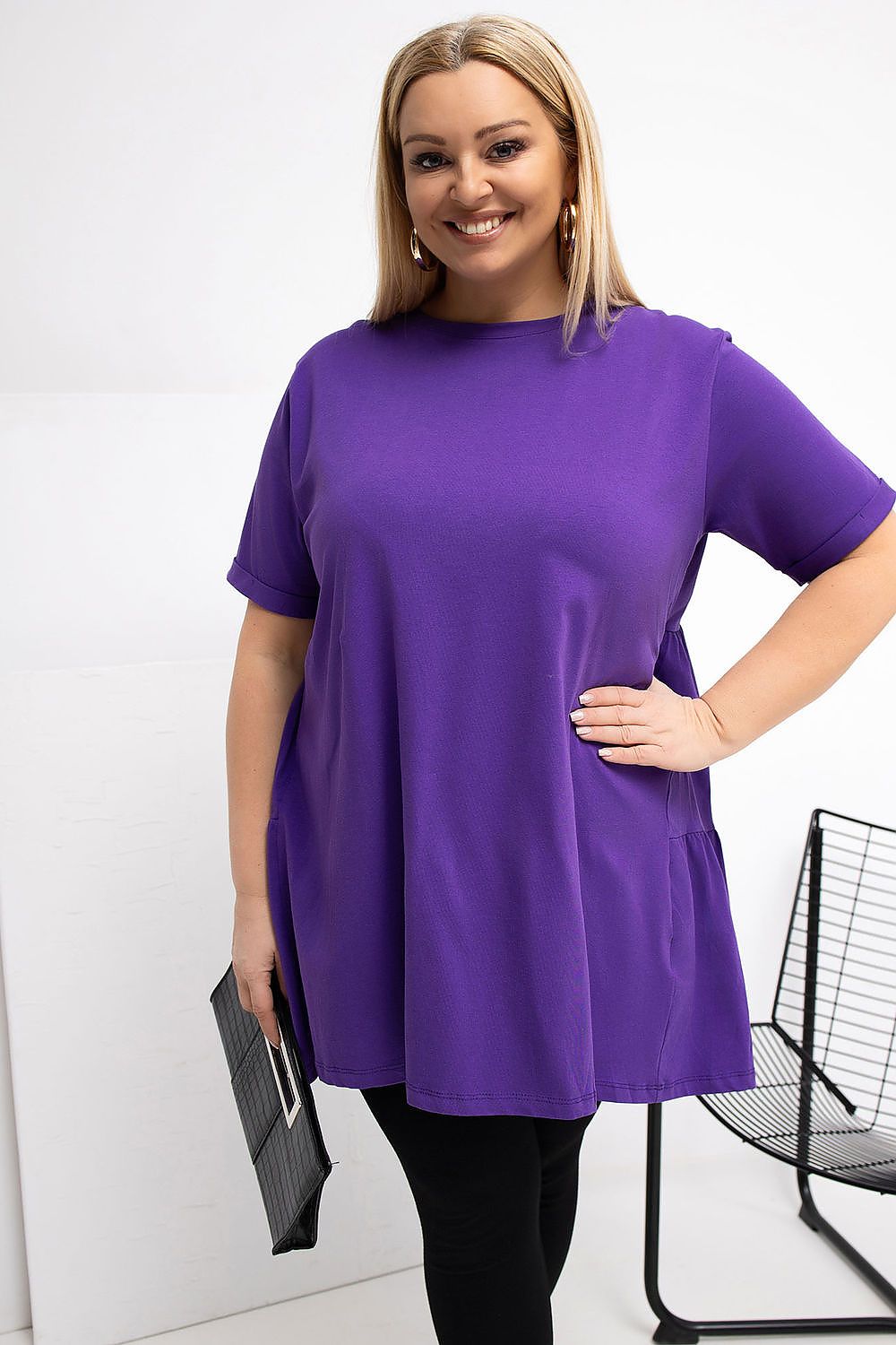 Damen Plus-Size Tunika mit zarter Rüsche von Relevance violett