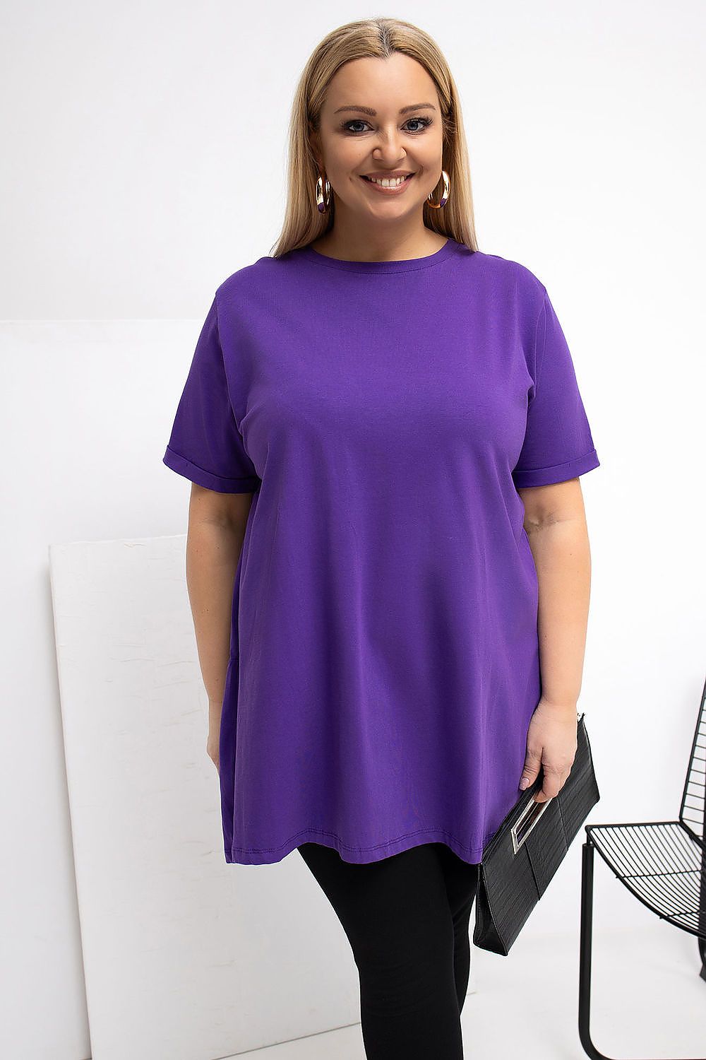 Damen Plus-Size Tunika mit zarter Rüsche von Relevance violett Vorne