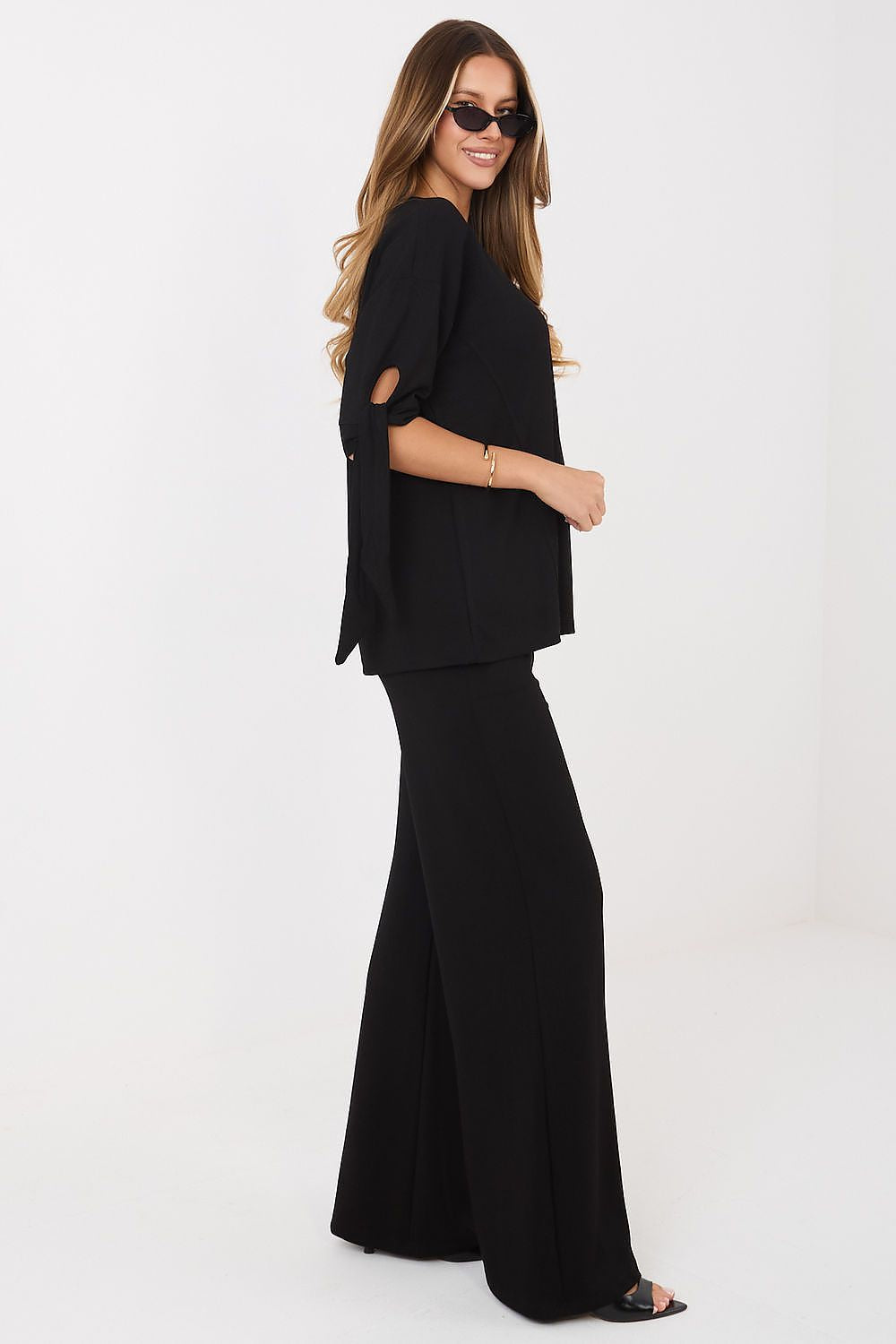 Damen Set Bluse & Hose weite Beine, 3/4-Ärmel & Seitentaschen Relevance Seitenansicht