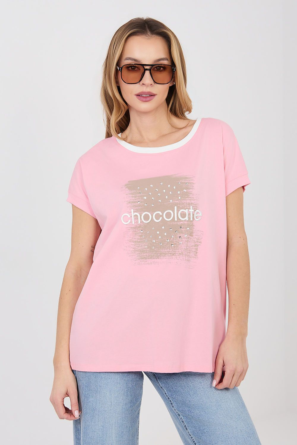 Damen Shirt Chocolate Strass kurzarm von Relevance rosa