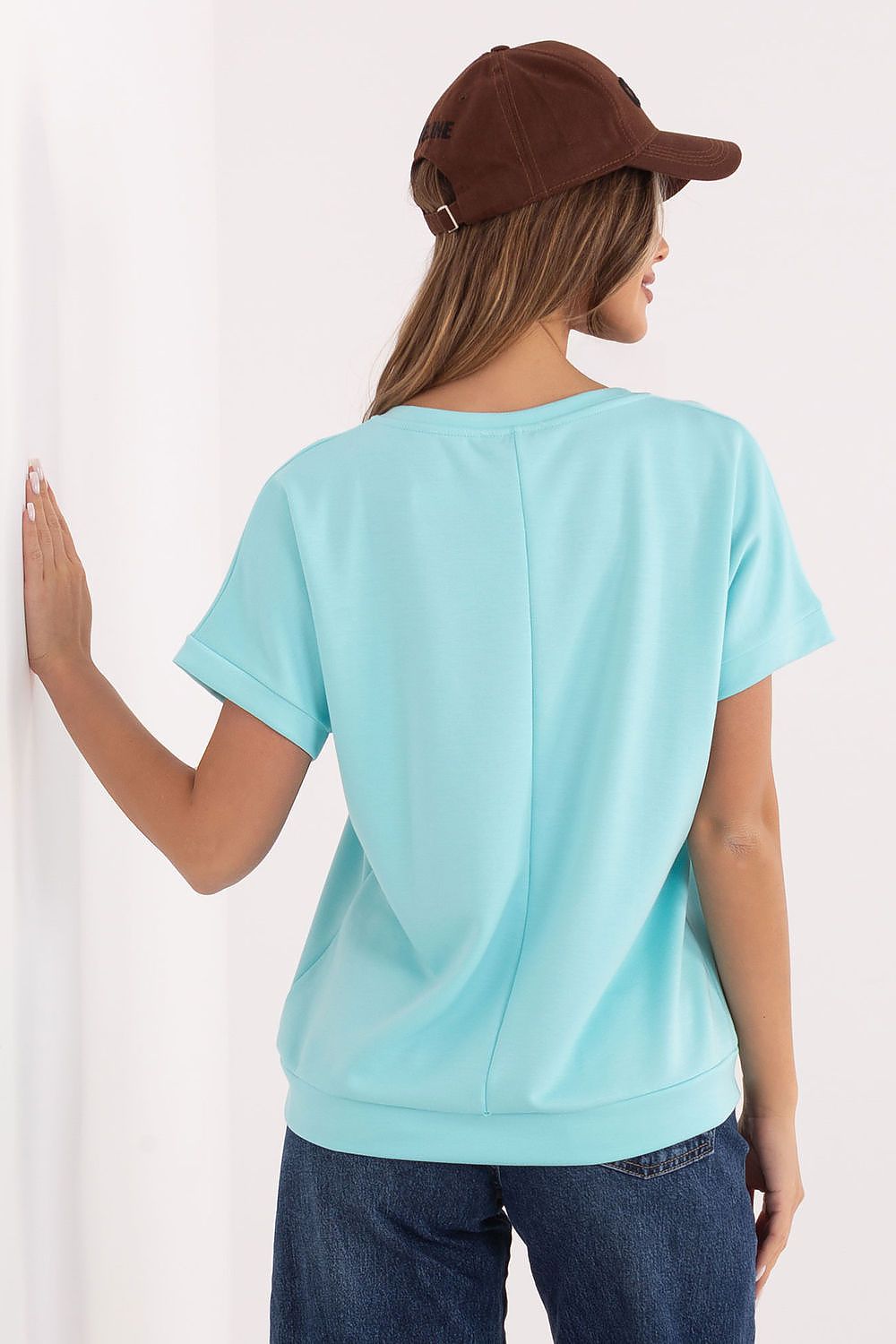 Damen Shirt mit V-Ausschnitt von Relevance blau Rückseite