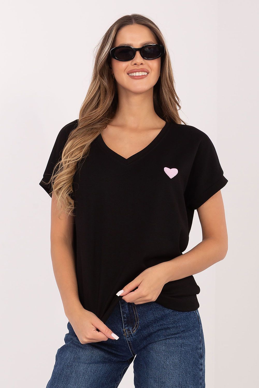 Damen Shirt mit V-Ausschnitt von Relevance schwarz