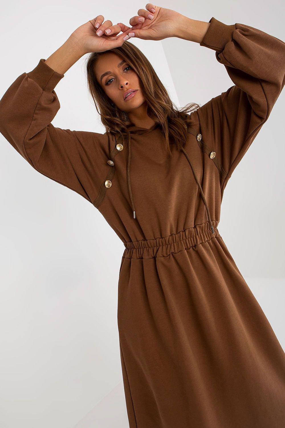 Damen Sweater Kleid mit Kapuze Alltagskleid Relevance braun