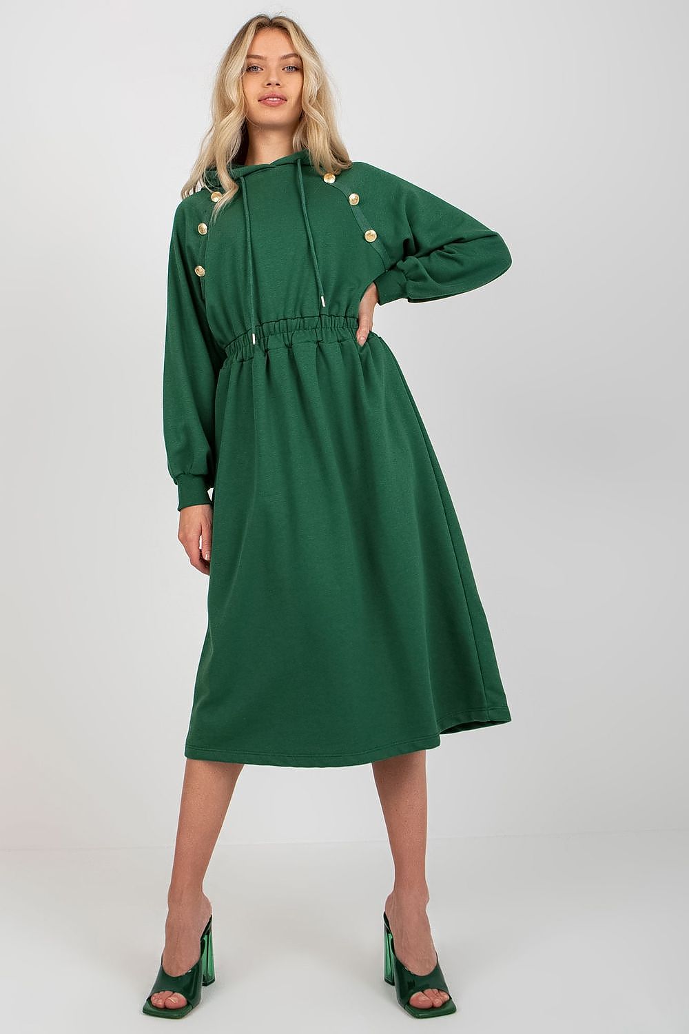 Damen Sweater Kleid mit Kapuze Alltagskleid Relevance grün