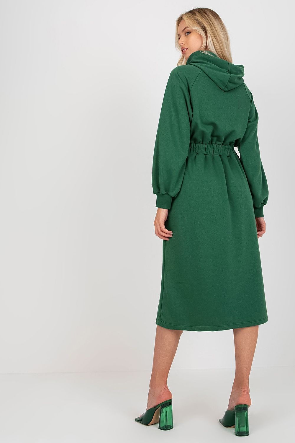 Damen Sweater Kleid mit Kapuze Alltagskleid Relevance grün Rückseite