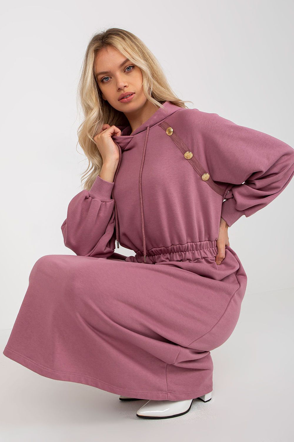 Damen Sweater Kleid mit Kapuze Alltagskleid Relevance rosa Seitenansicht