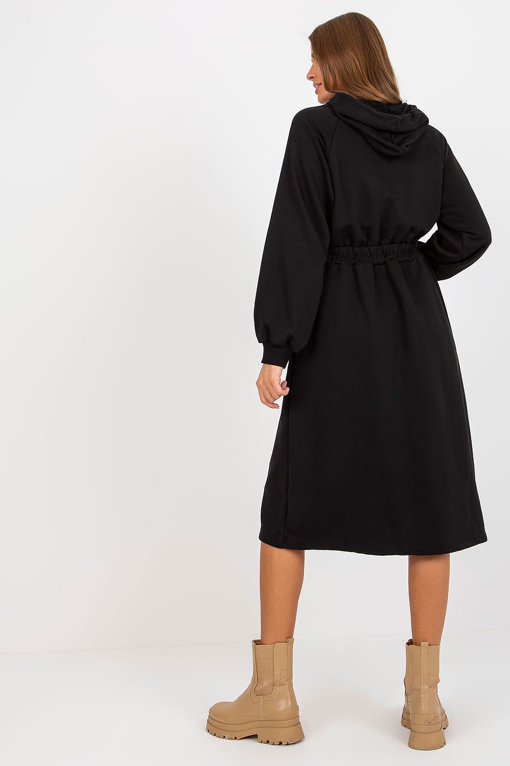 Damen Sweater Kleid mit Kapuze Alltagskleid Relevance schwarz Rückseite