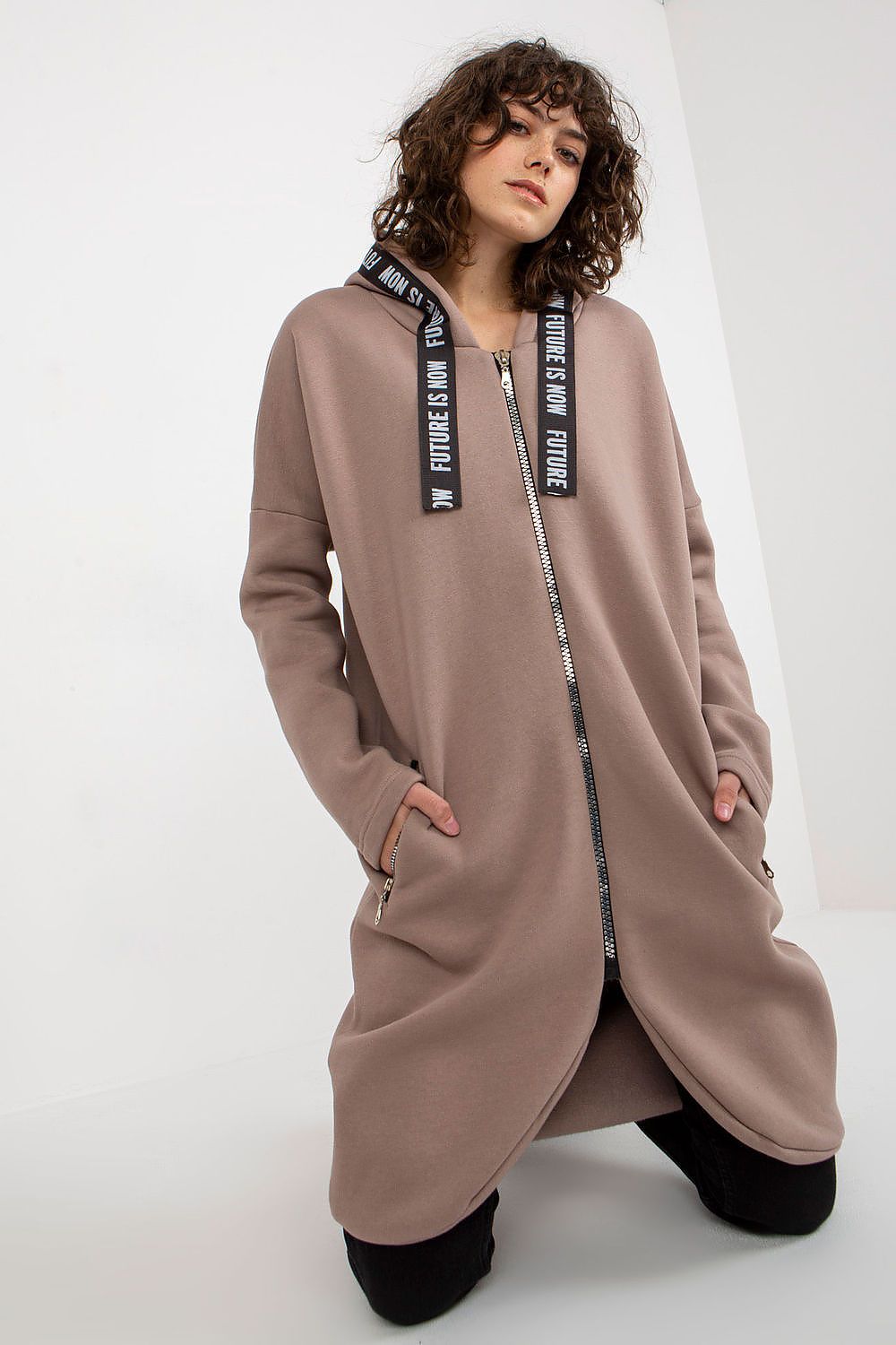 Damen Sweater Mantel beige mit Kapuze von Relevance 