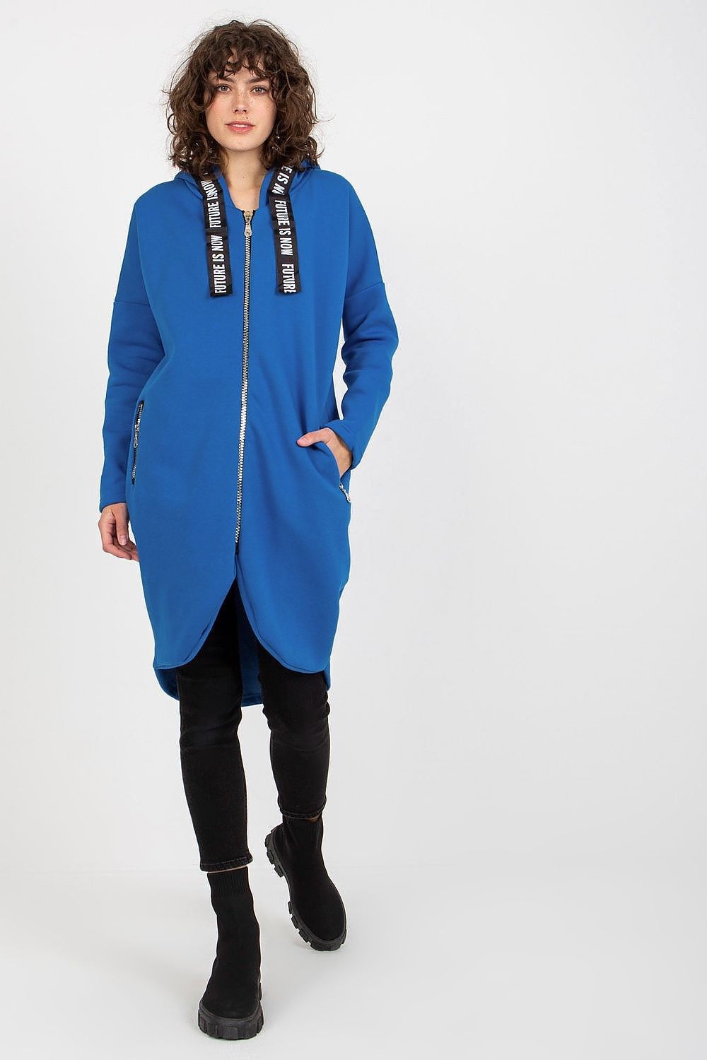 Damen Sweater Mantel blau mit Kapuze von Relevance
