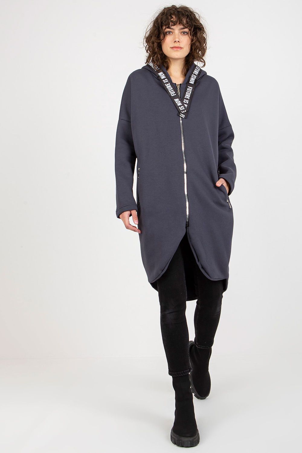 Damen Sweater Mantel grau mit Kapuze von Relevance