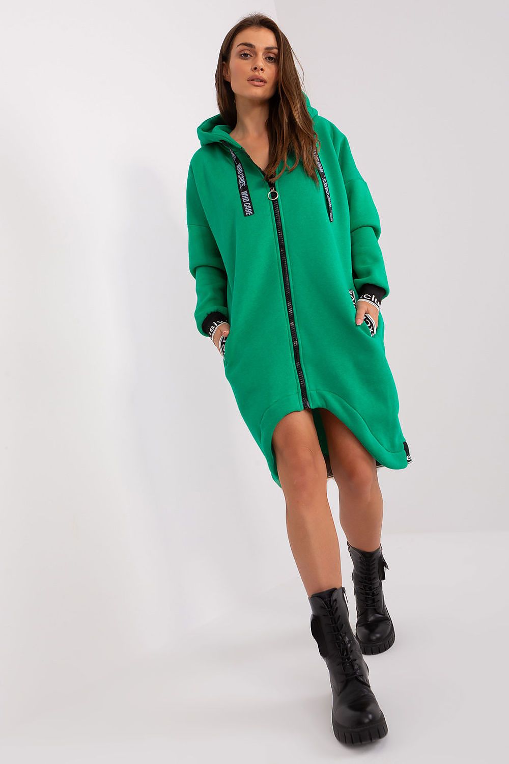 Damen Sweater Mantel mit Kapuze grün von Relevance 