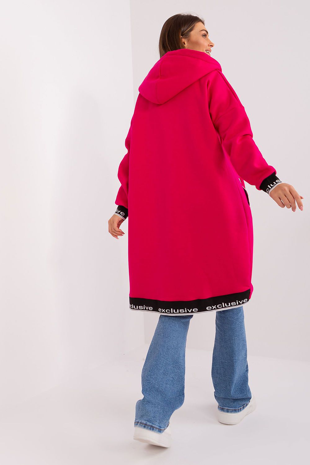 Damen Sweater Mantel mit Kapuze pink Rückseite von Relevance