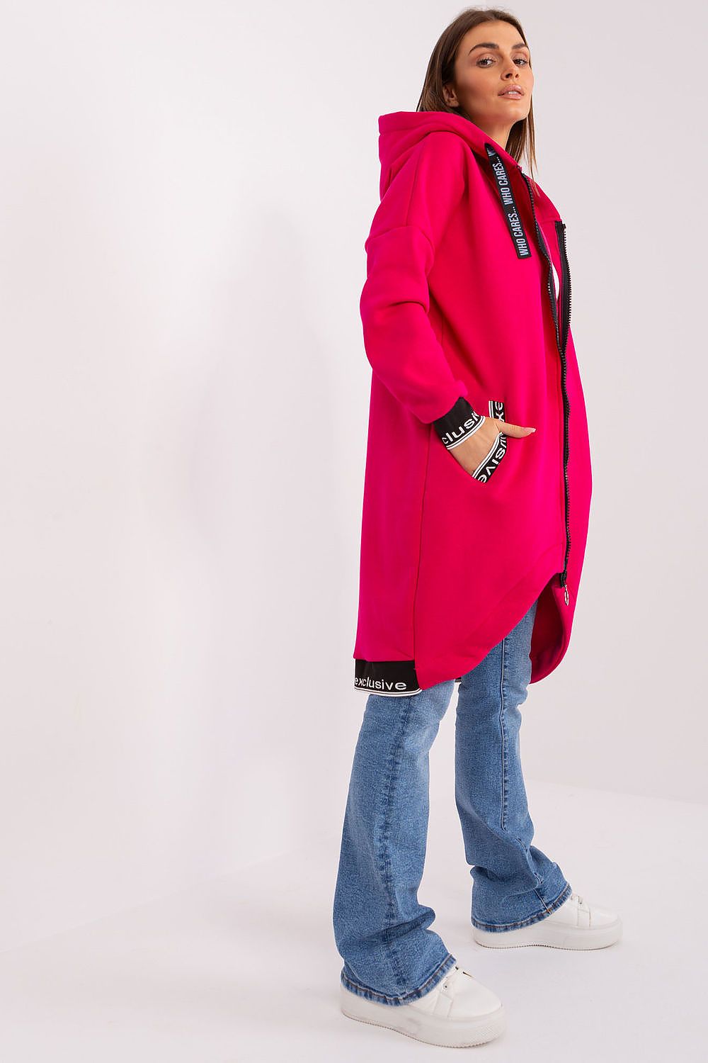 Damen Sweater Mantel mit Kapuze pink Seitenansicht von Relevance