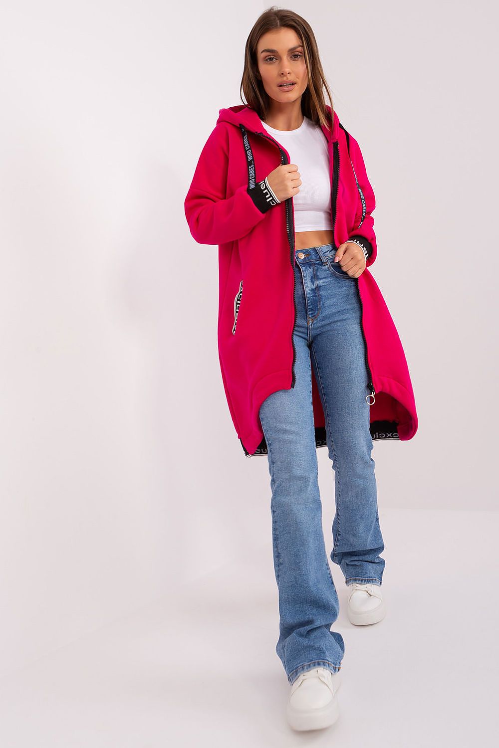 Damen Sweater Mantel mit Kapuze pink von Relevance 