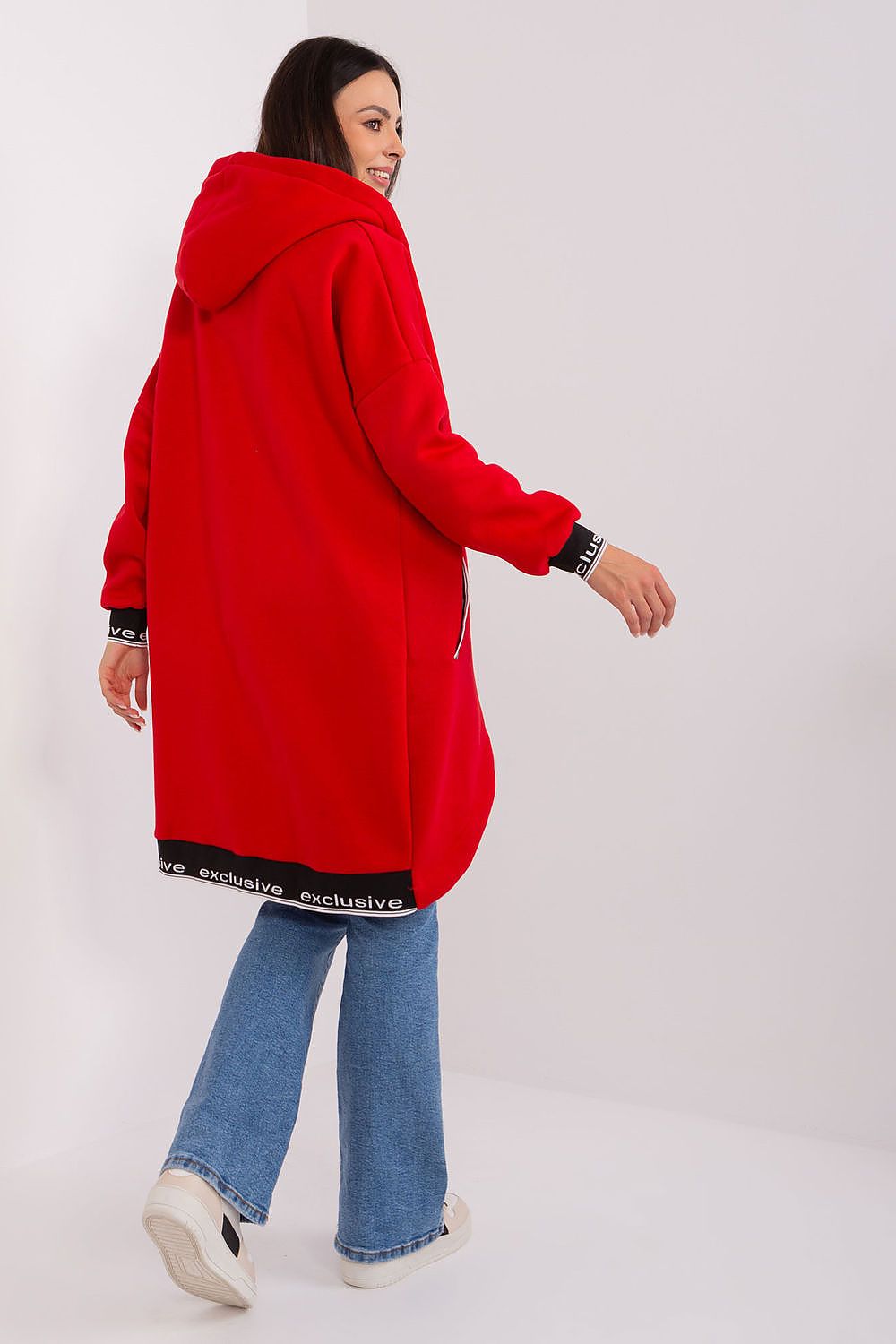 Damen Sweater Mantel mit Kapuze rot Rückseite von Relevance
