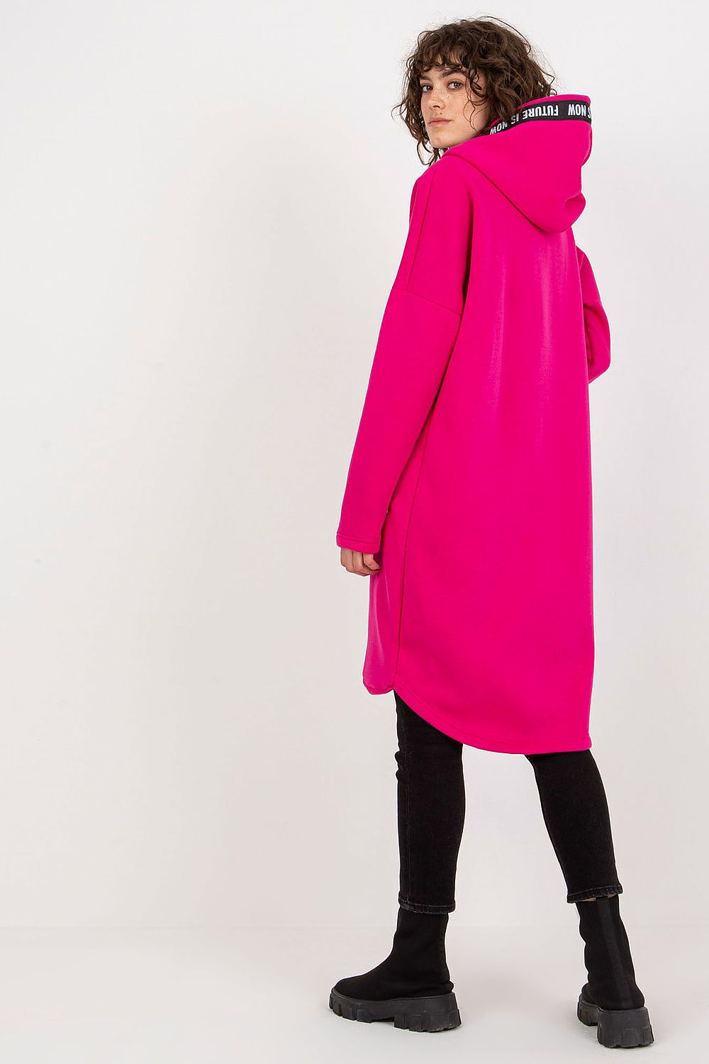 Damen Sweater Mantel mit Kapuze von Relevance Rückseite pink