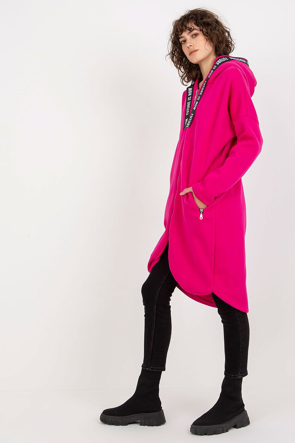 Damen Sweater Mantel mit Kapuze von Relevance Seitenansicht pink