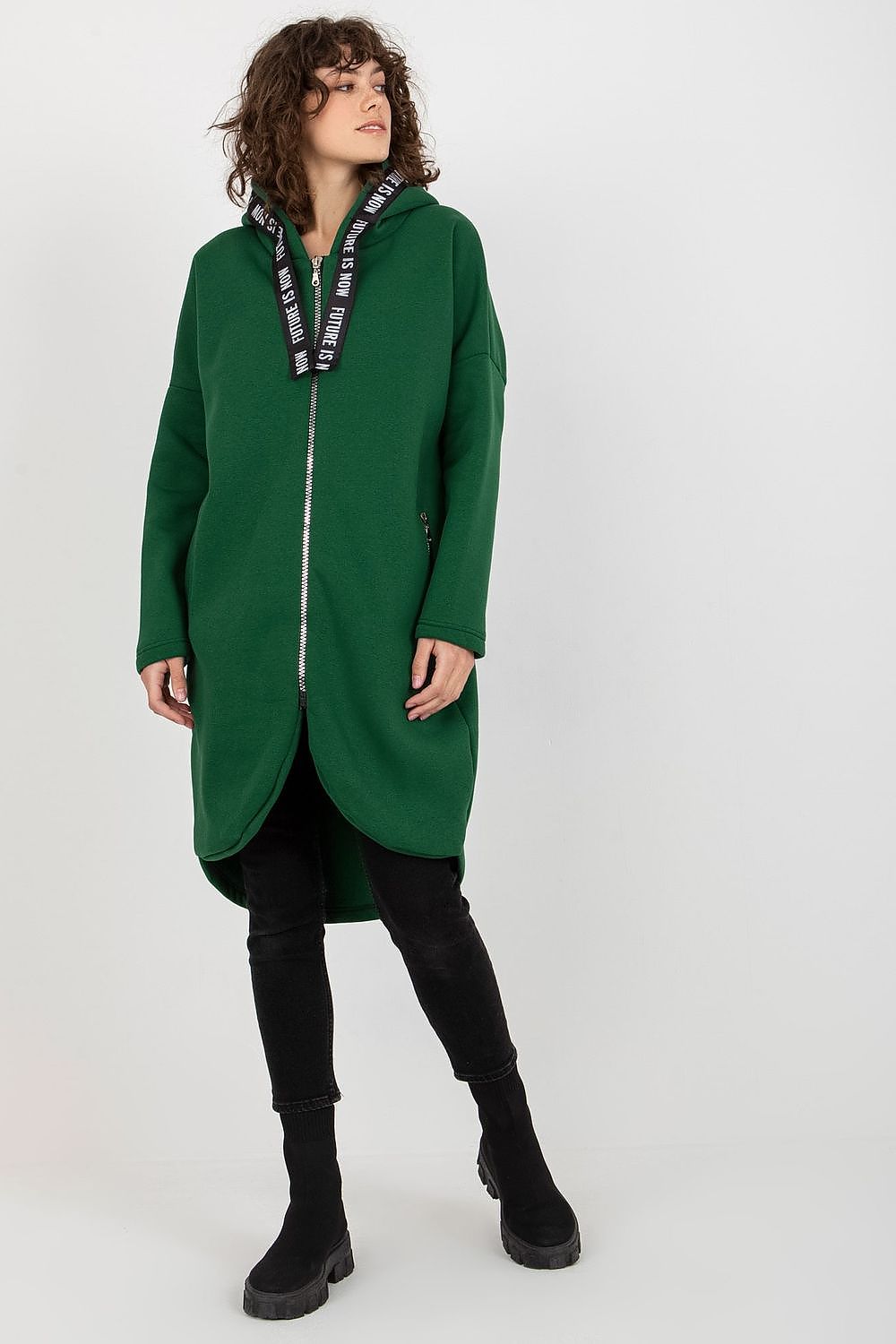 Damen Sweater Mantel mit Kapuze von Relevance Vorderseite grün