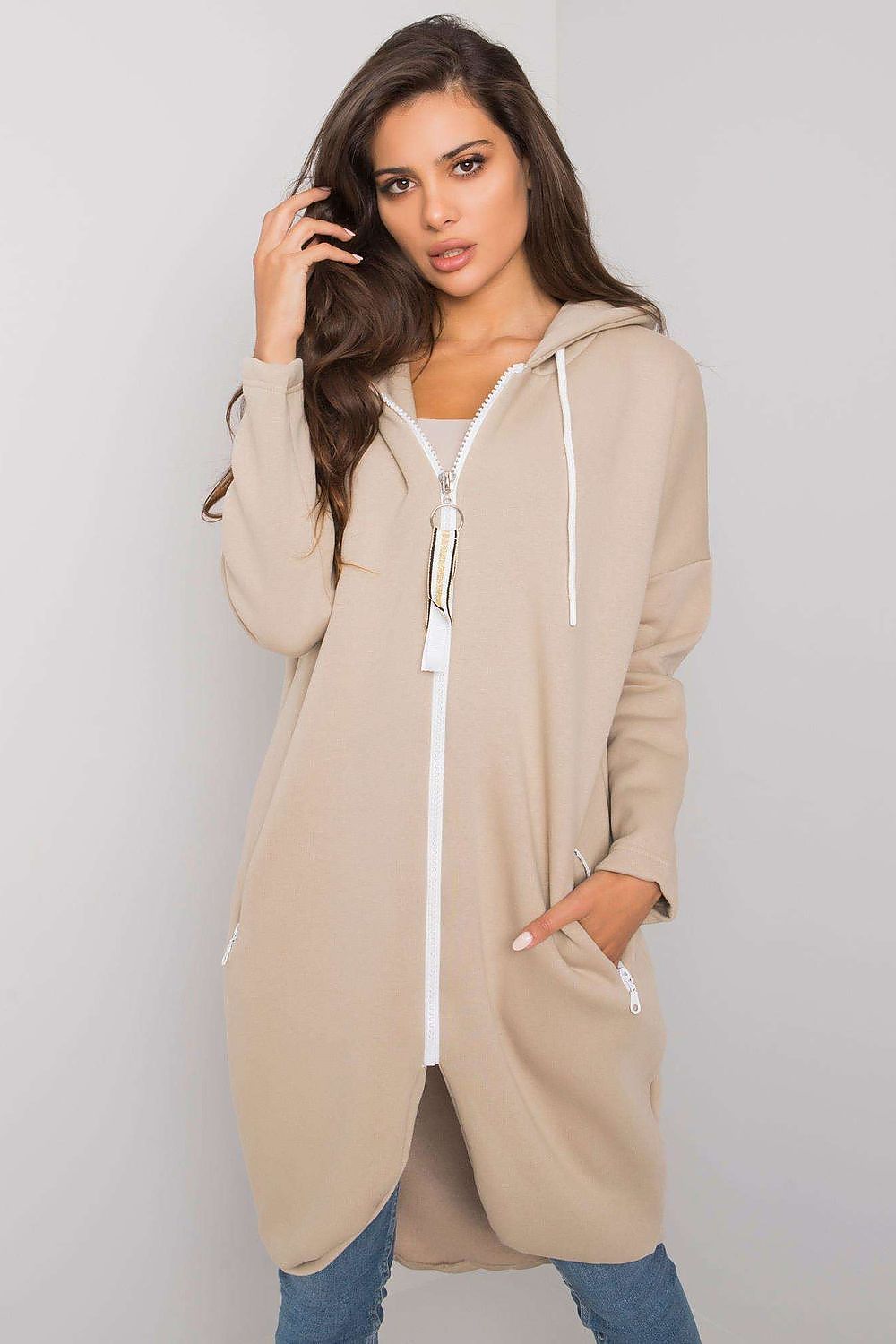 Damen Sweater Mantel mit Kapuze von Relevance beige