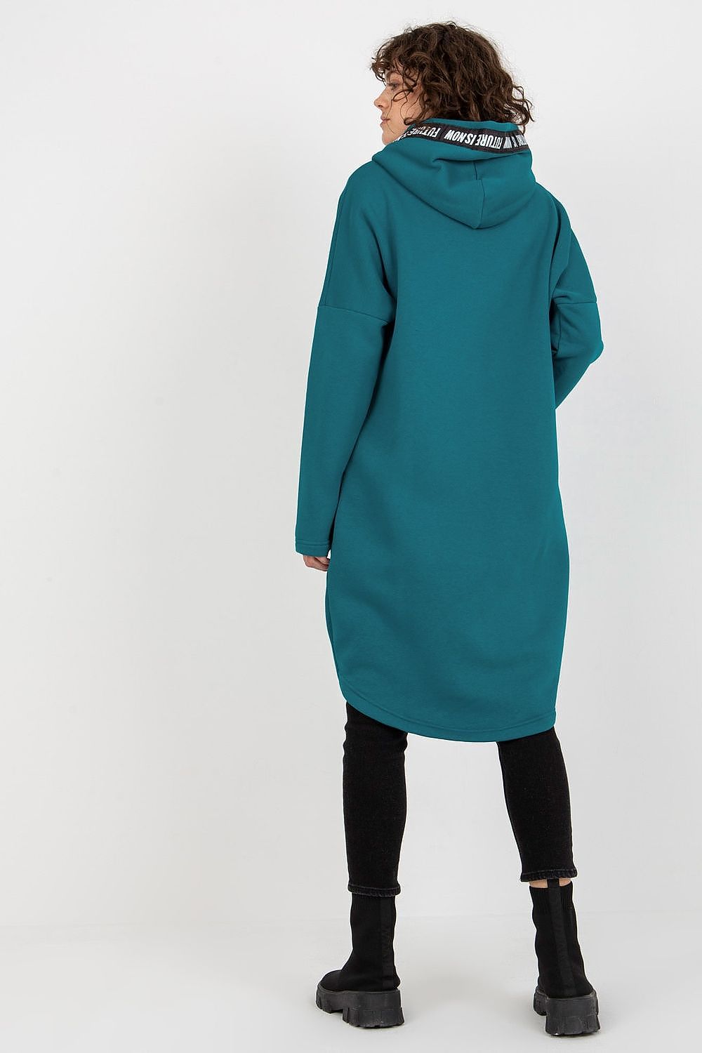 Damen Sweater Mantel mit Kapuze von Relevance türkisgrün Rückseite