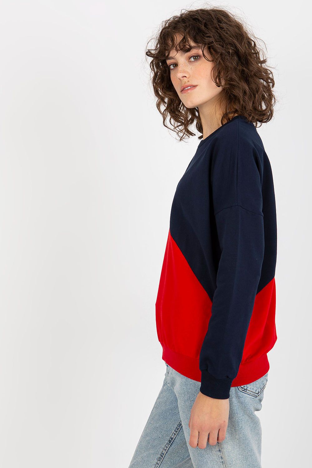 Damen Sweatshirt Rundhals Lange Ärmel – Casual Alltag Relevance marineblau Seitenansicht