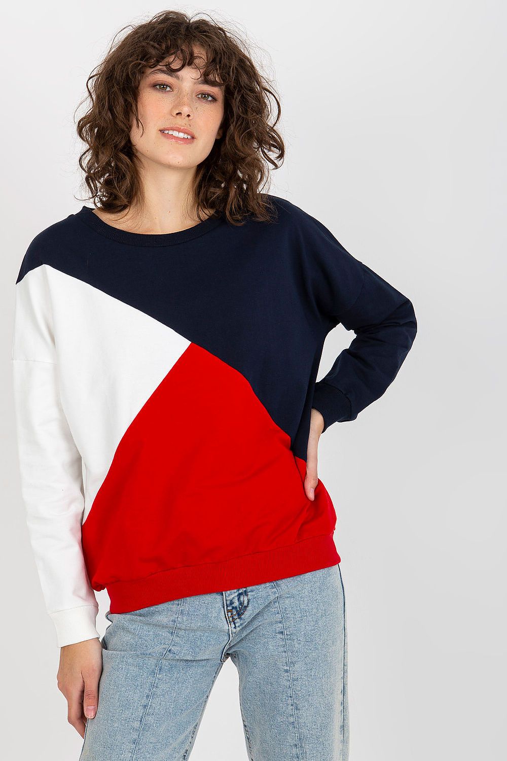 Damen Sweatshirt Rundhals Lange Ärmel – Casual Alltag Relevance marineblau Vorderansicht