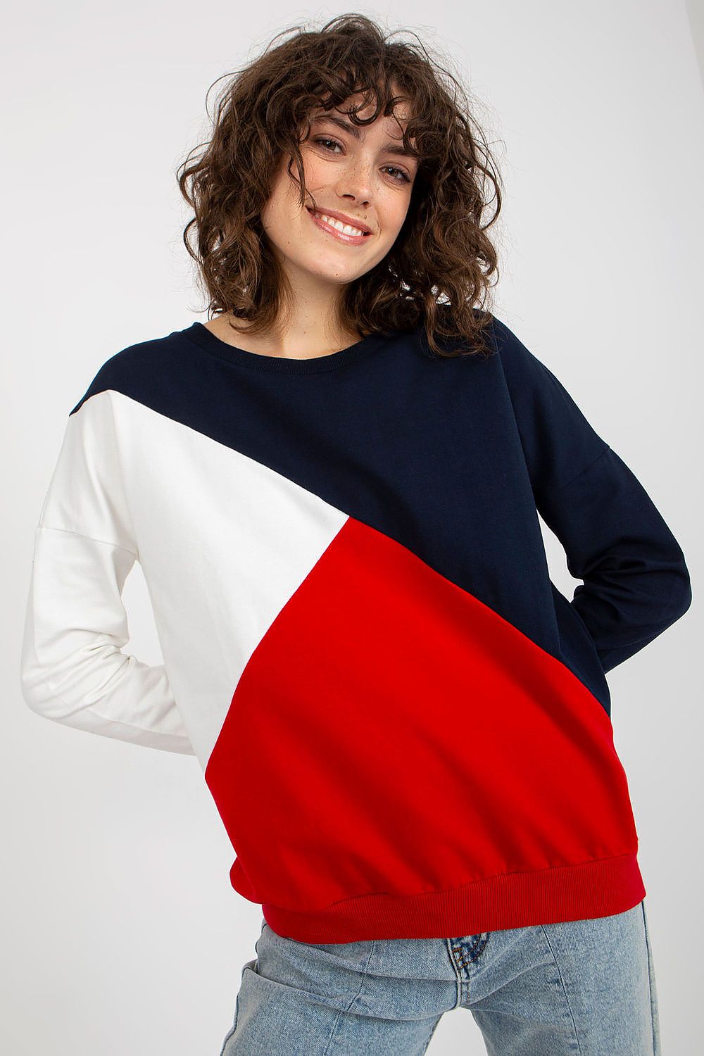 Damen Sweatshirt Rundhals Lange Ärmel – Casual Alltag Relevance marineblau Vorderseite