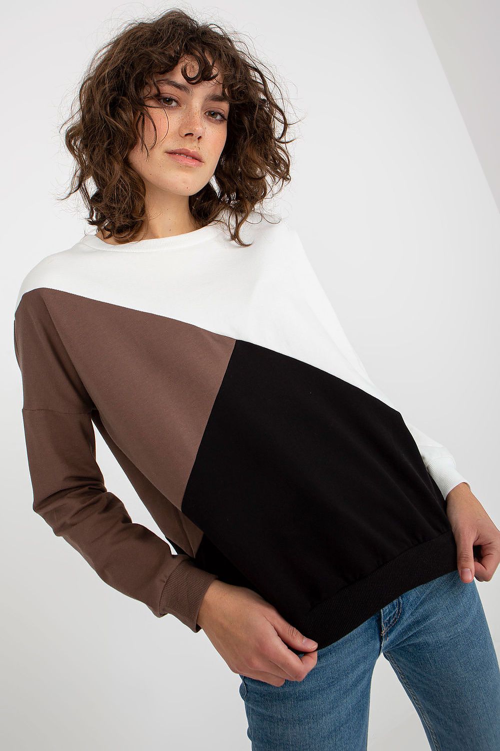 Damen Sweatshirt Rundhals Lange Ärmel – Casual Alltag Relevance schwarz Vorderansicht