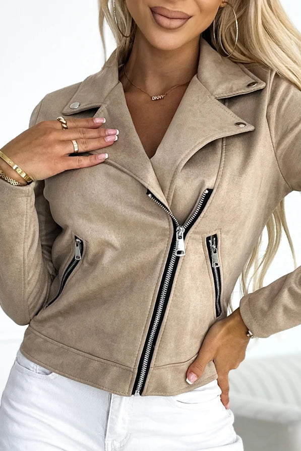 Damen Wildleder Jacke beige von Numoco beige Ausschnitt