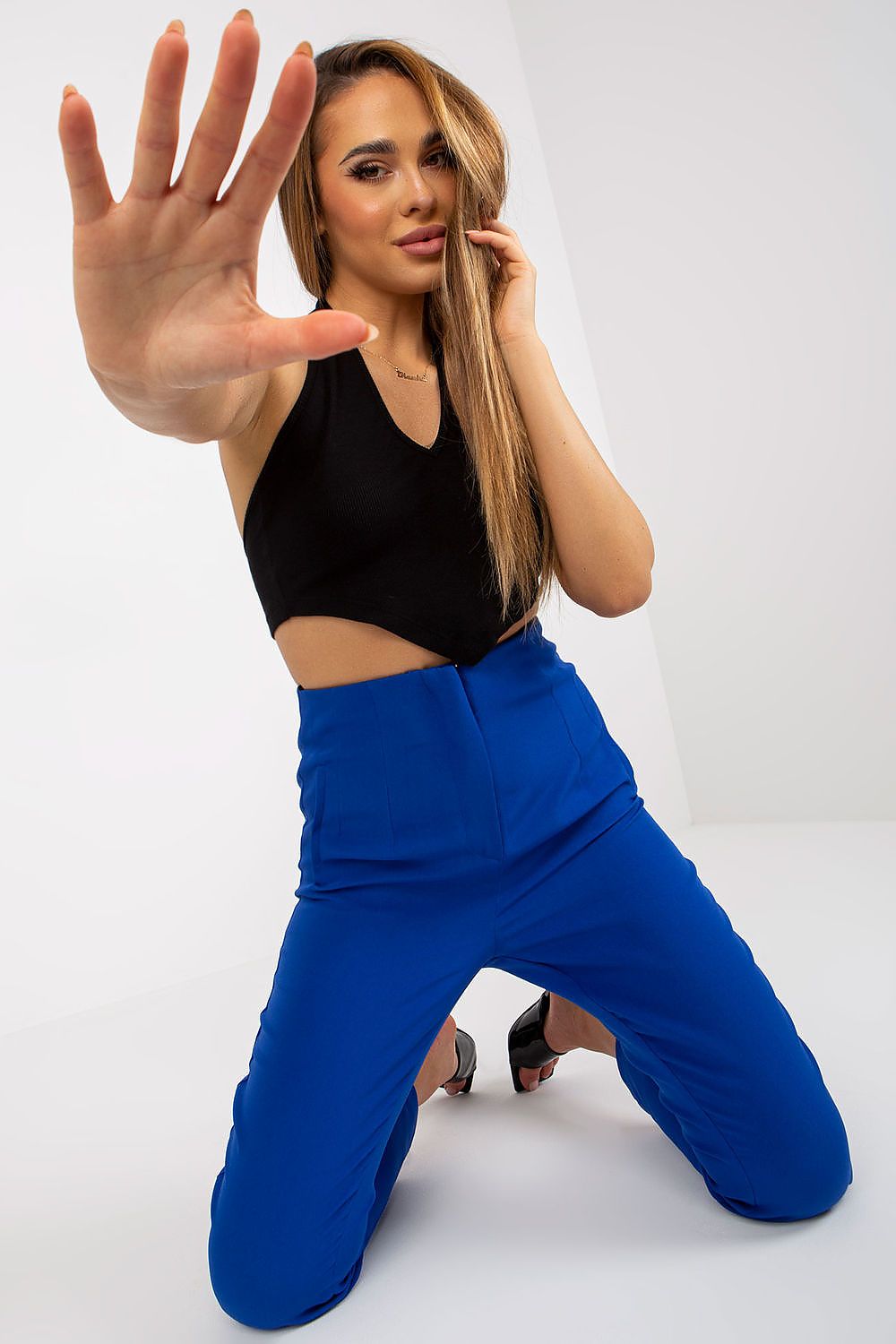 Damen Xsapienza Lange High Waist Hose blau Vorderansicht