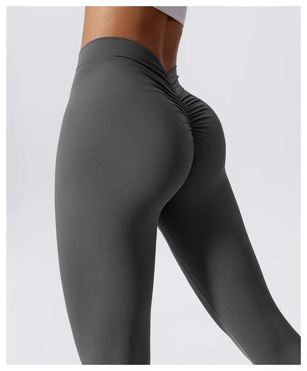 Damen Yoga Sports Leggings mit V-Taille hinten, Hohe Taille